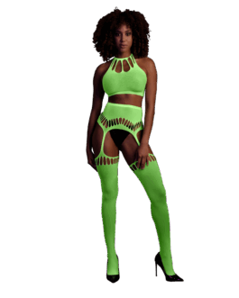 Twee-delige set met crop top en panty – One size – Neon groen