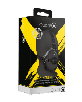 Hoofdharnas met ademende ball gag en neus haken – Zwart