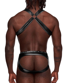 Uranus – Harness Style Open Back Jock Briefs met Suspender Straps – L/XL – Zwart