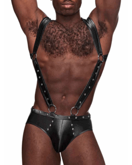 Uranus – Harness Style Open Back Jock Briefs met Suspender Straps – L/XL – Zwart