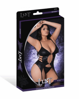 Kira – Open Front Basque met Kousenbanden en String – 2X – Zwart