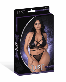 Nadia – Diamant Gaas Haltertop en Ring String met Ringen Klemmen en Studs – 2X – Zwart