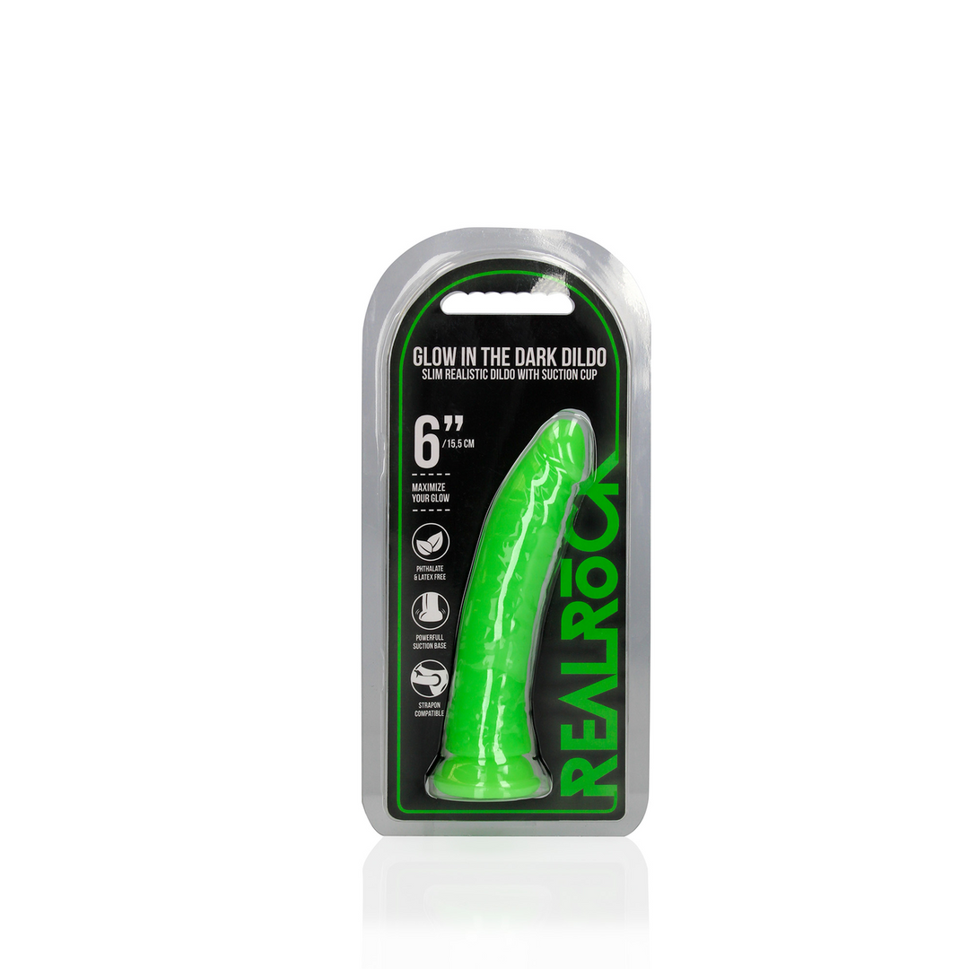 Slanke Realistische Dildo met Zuignap - Glow in the Dark - 6'' / 15,5 cm - Afbeelding 2