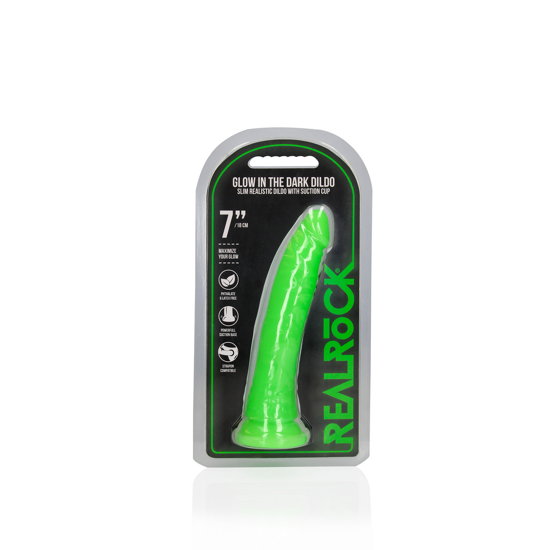 Slank Realistisch Dildo met Zuignap - Glow in the Dark - 7'' / 18 cm - Afbeelding 2