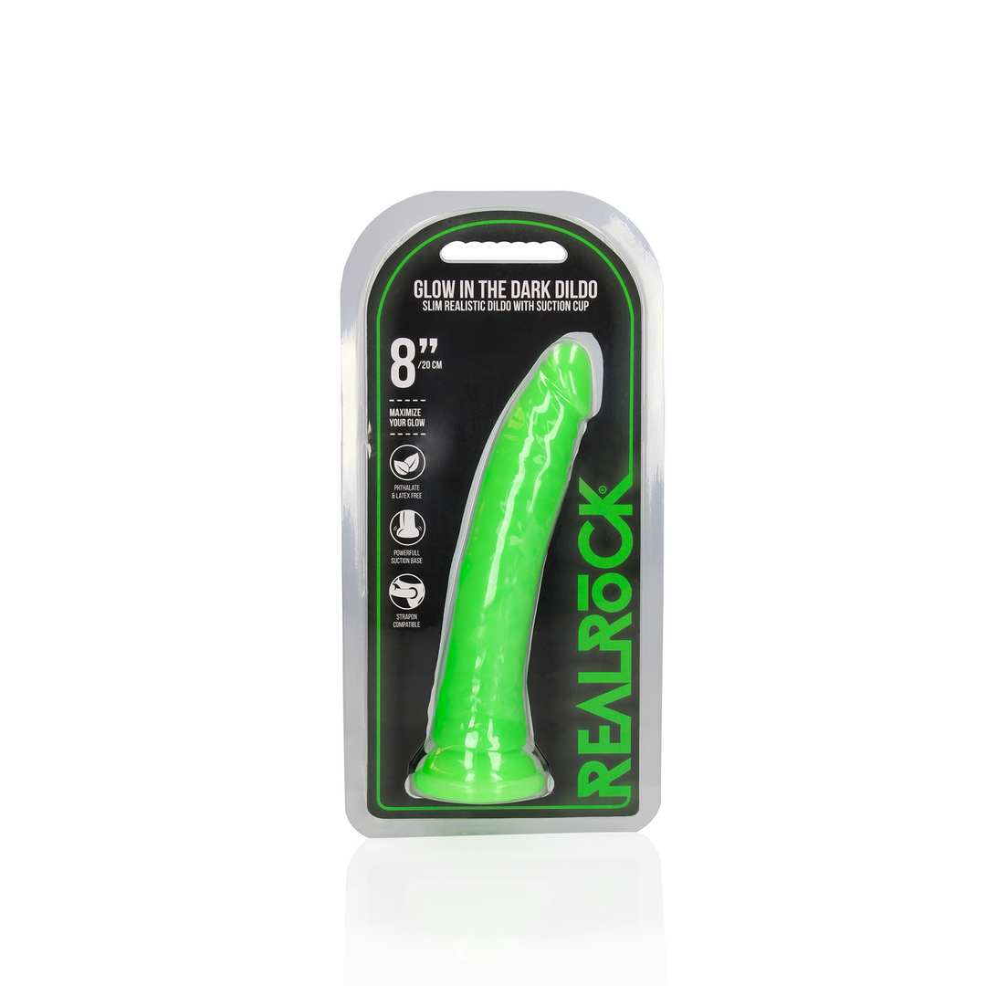 Slank Realistisch Dildo met Zuignap - Glow in the Dark - 8'' / 20 cm - Afbeelding 2