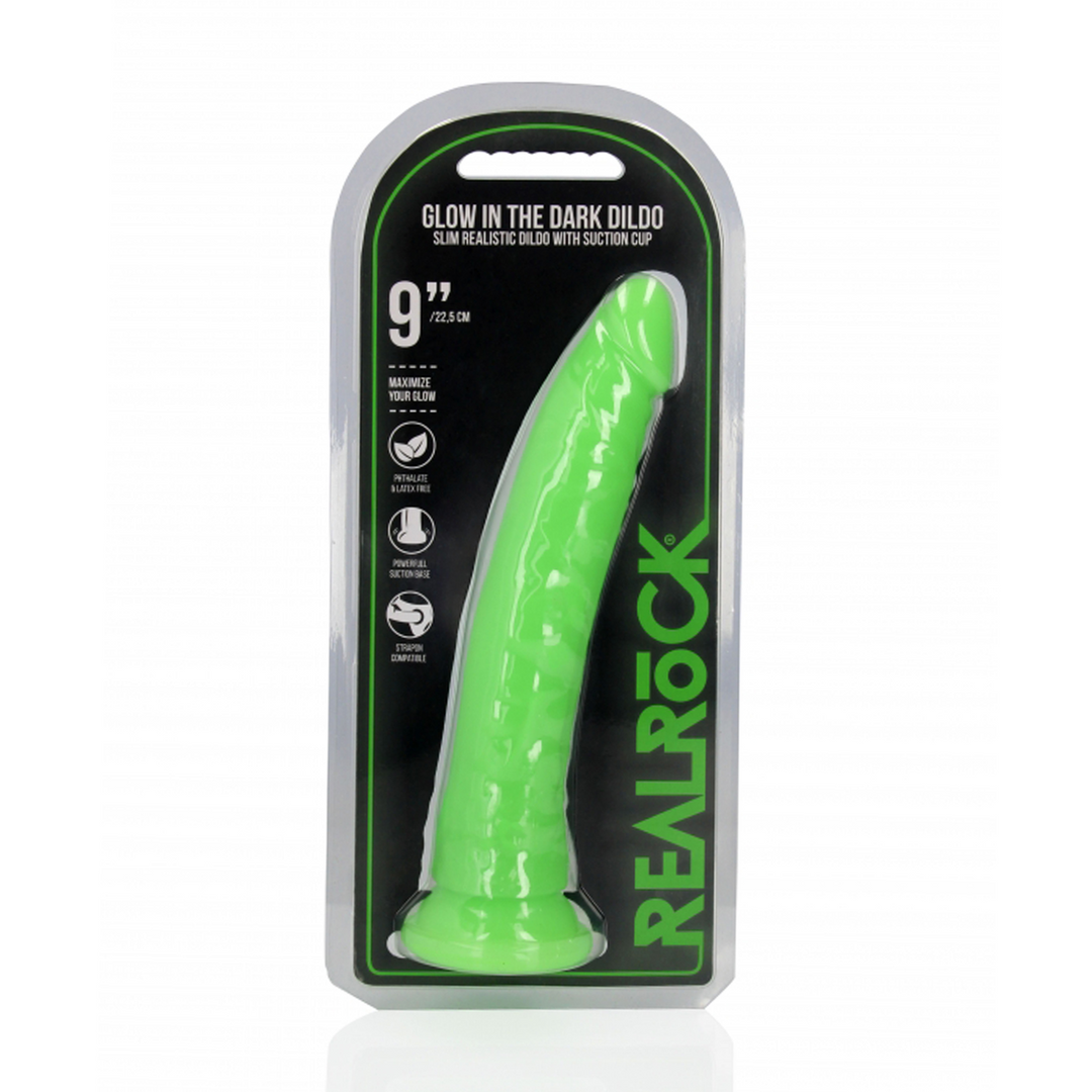 Slanke Realistische Dildo met Zuignap - Glow in the Dark - 9'' / 22,5 cm - Afbeelding 2