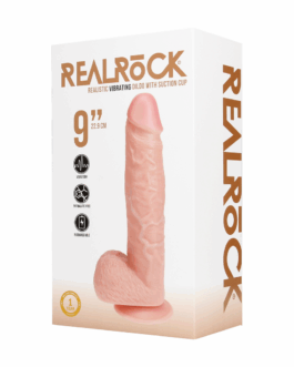Vibrerende Reguliere Rechte Penis met Ballen – 9 / 23 cm – Vlees