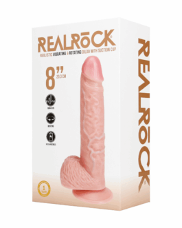 Vibrerende en Draaiende Rechte Cock met Ballen – 8 / 20,5 cm – Vlees