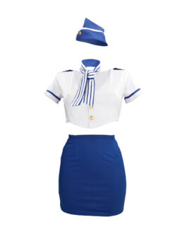 Stewardess Kostuum – S/M – Blauw/Wit