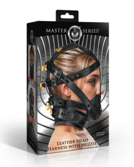 Leren Hoofdharnas met Muilkorf – Zwart