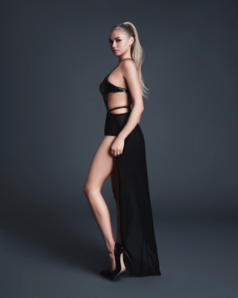 Take Me – Latex-look Vinyl en Mesh Bodysuit met Flirty Rok – L – Zwart