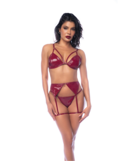 Drie-delige Bh-set – L – Glanzend Wijnrood