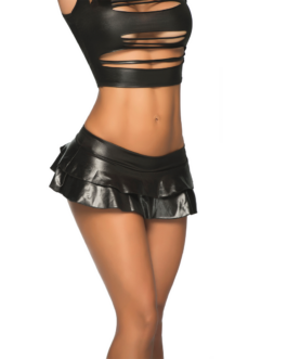 Cheeky Dubbel Laags Rimpel Mini Rok – M/L – Glanzend Zwart