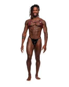 Leo – Imitatie Leren Harnas – One Size – Zwart/Rood