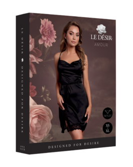 Zijden jurk met open rug, kruisende details en split – Zwart