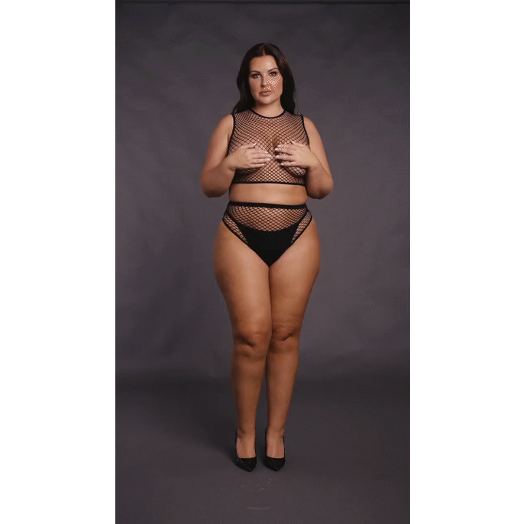 2-delige Crop Top - Pantie en Fishnet Structuur - OSX - Zwart - Afbeelding 7