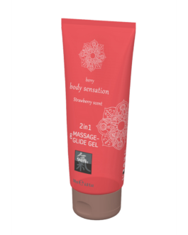 2 in 1 Massage en Glide Gel – Aardbei – 7 fl oz / 200 ml