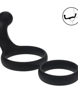 Siliconen Dubbele Cockring met Anale Stimulator – Zwart