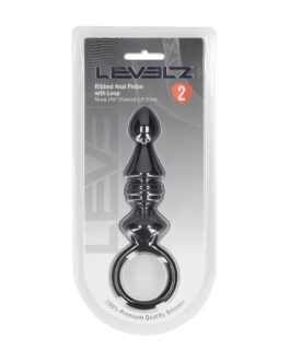 Geribbelde Siliconen Anale Probe met Lus – Zwart