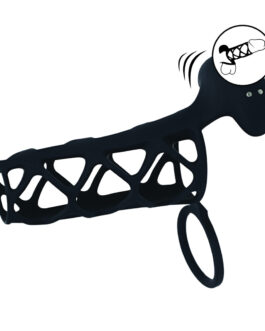 Vibrerende Kooi Silicone Penis Huls en Balring – Zwart