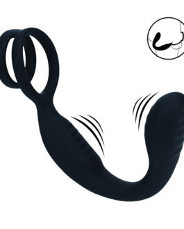 Vibrerende Siliconen Prostaatstimulator met Cock- en Ballring – Zwart