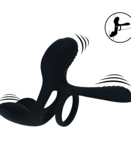 Drievoudige Motor Vibrerende Siliconen Cockring – Zwart