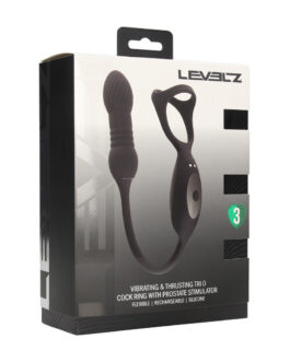 Vibrerende en Duwende Silicone Tri O Cockring met Prostaat Stimulator – Zwart