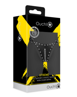 PU Leren Chastity Thong met Keten Detail – Zwart
