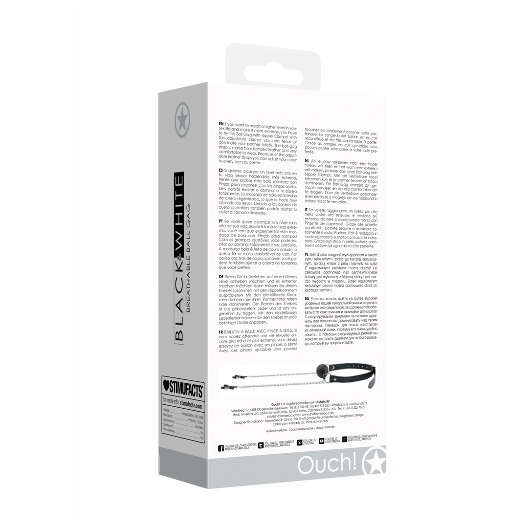 Ademend Ball Gag met Tepelklemmen - Afbeelding 3