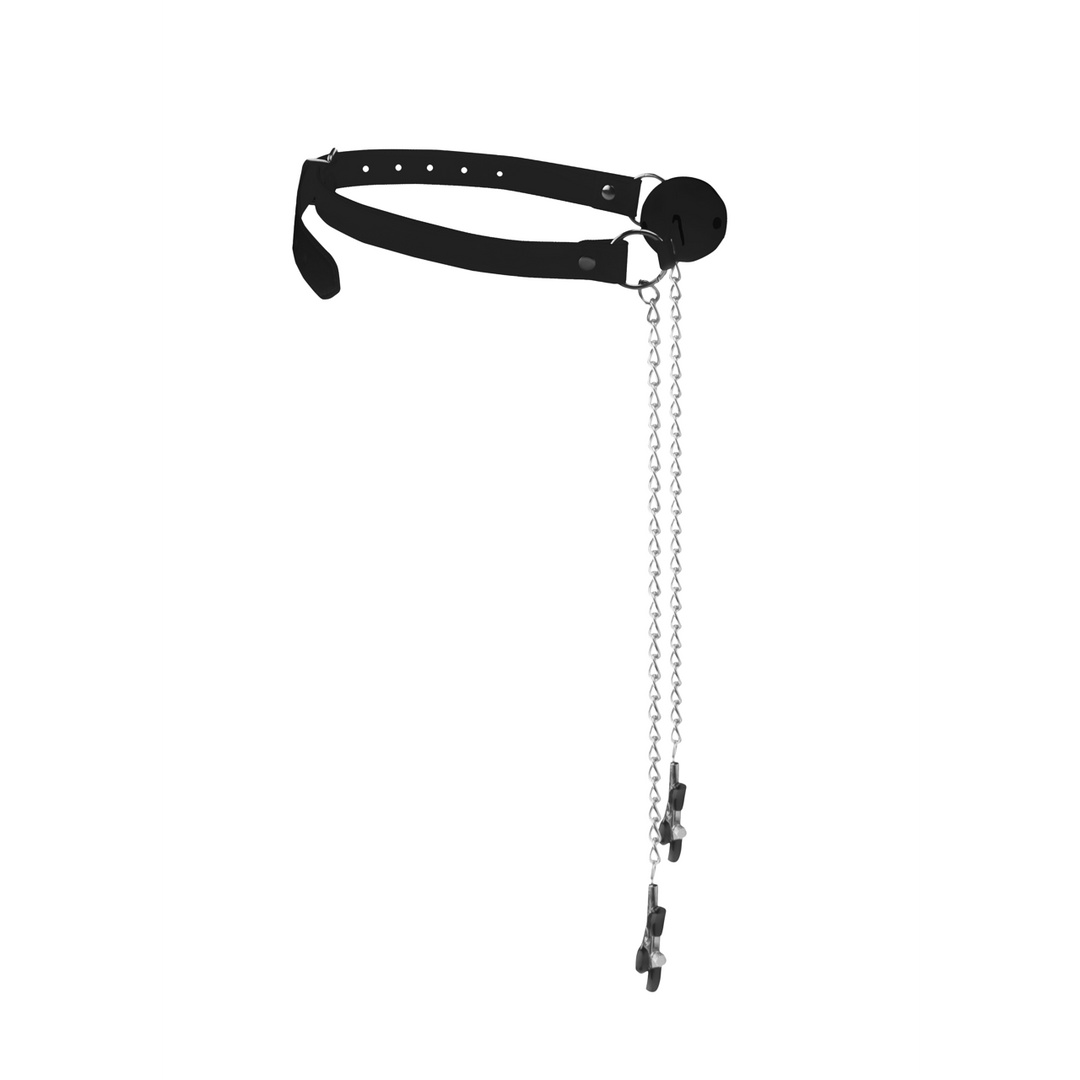 Ademend Ball Gag met Tepelklemmen - Afbeelding 6
