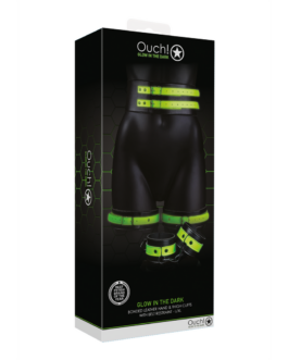 Dijbanden met riem en handboeien – Glow in the Dark – L/XL