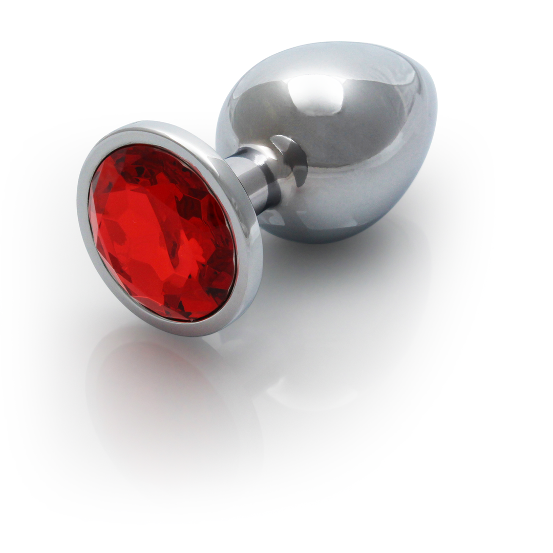 Ronde Edelsteen Butt Plug - Medium - Zilver/Ruby Rood - Afbeelding 7