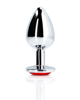 Ronde Gem Butt Plug – Groot – Zilver/Ruby Rood