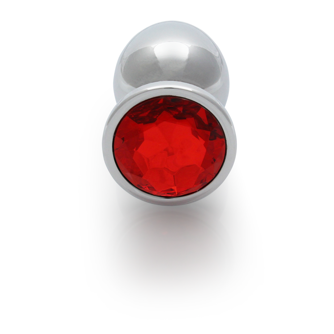 Ronde Gem Butt Plug - Groot - Zilver/Ruby Rood - Afbeelding 5