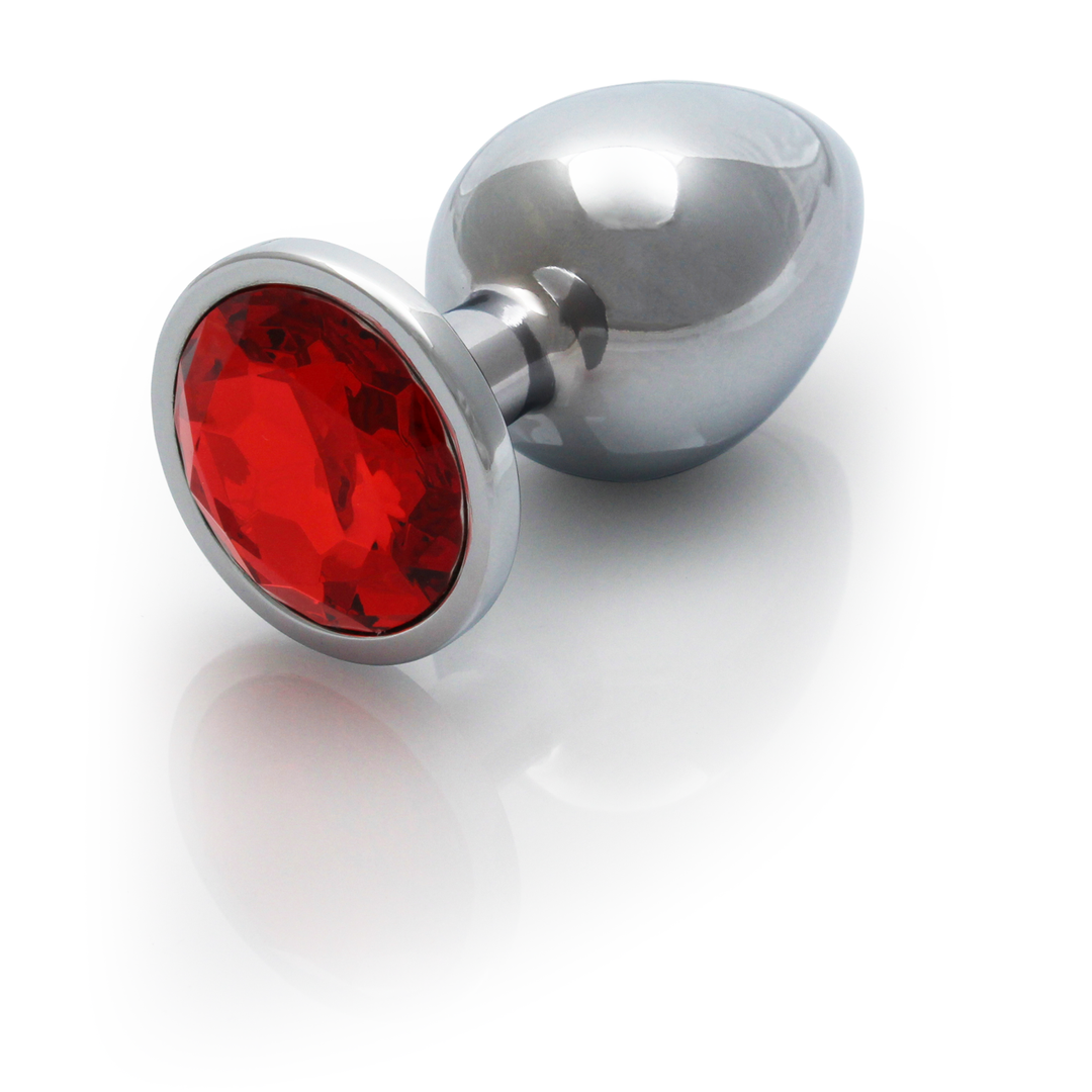 Ronde Gem Butt Plug - Groot - Zilver/Ruby Rood - Afbeelding 7
