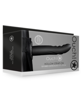 Getextureerde Gebogen Holle Strap-On – 8 / 20 cm – Zwart