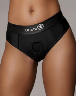 Vibrerende Strap-on Thong met Verwijderbare Butt Straps – M/L – Zwart