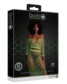 Langsleeve Crop Top en Lange Rok – One Size – Neon Groen