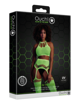 Twee-delige set met crop top en panty – One size – Neon groen