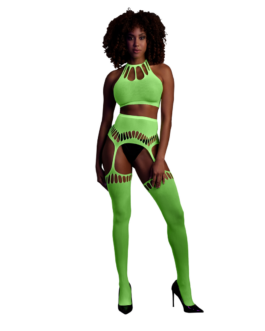 Twee-delige set met crop top en panty – One size – Neon groen