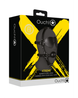 Blindfolded Head Harness met Solid Ball Gag – Zwart