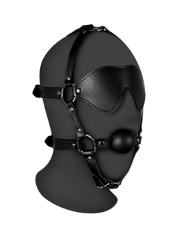 Blindfolded Head Harness met Solid Ball Gag – Zwart