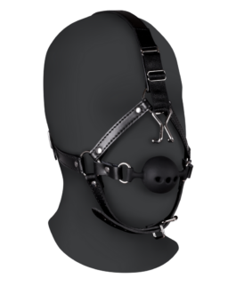 Hoofdharnas met ademende ball gag en neus haken – Zwart