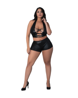 Thalia – Haltertop en Shorts met Ringen en Studs – 2X – Zwart