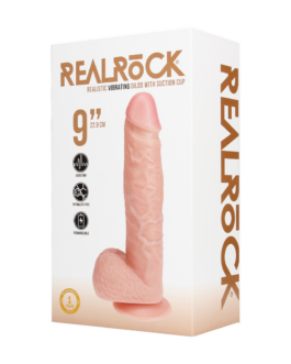 Vibrerende Reguliere Rechte Penis met Ballen – 9 / 23 cm – Vlees