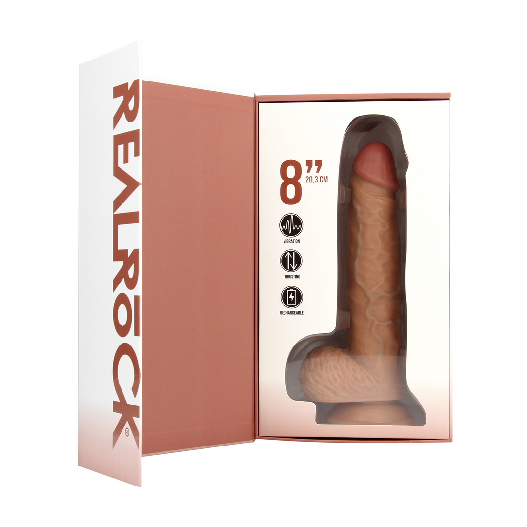 Vibrerende en Duwende Rechte Penis met Ballen - 8 / 20,5 cm - Tan - Afbeelding 4