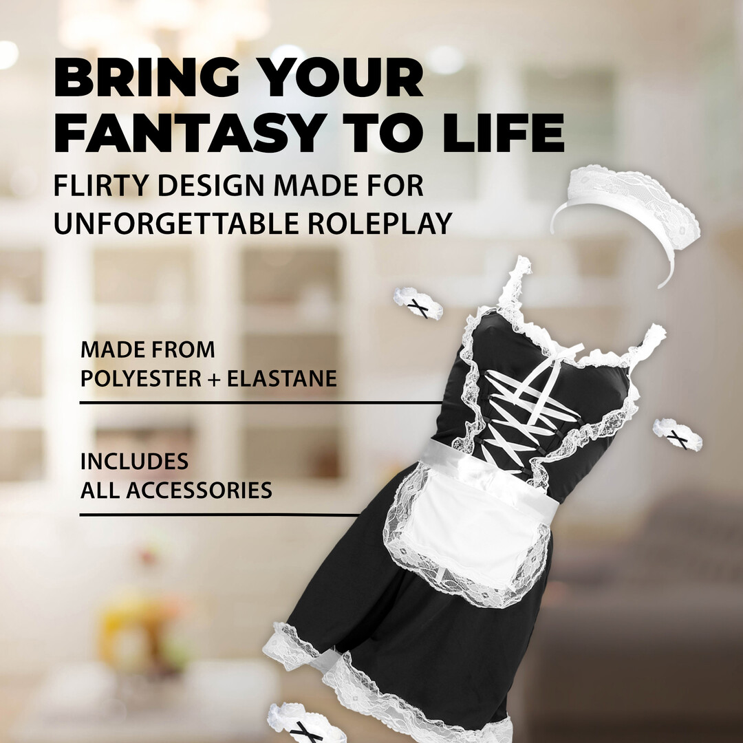 Frans Maids Kostuum - S/M - Zwart - Afbeelding 6