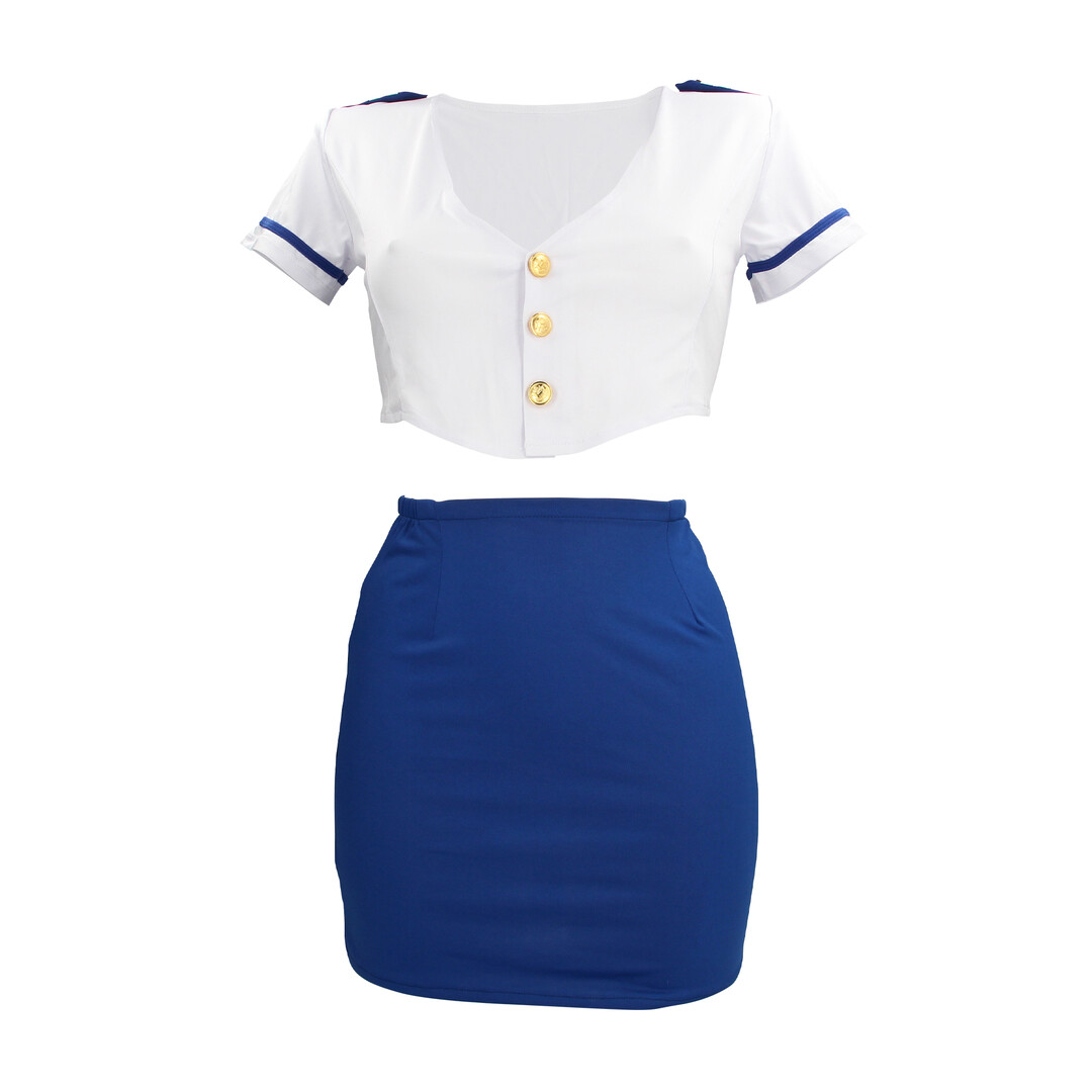 Stewardess Kostuum - S/M - Blauw/Wit - Afbeelding 3