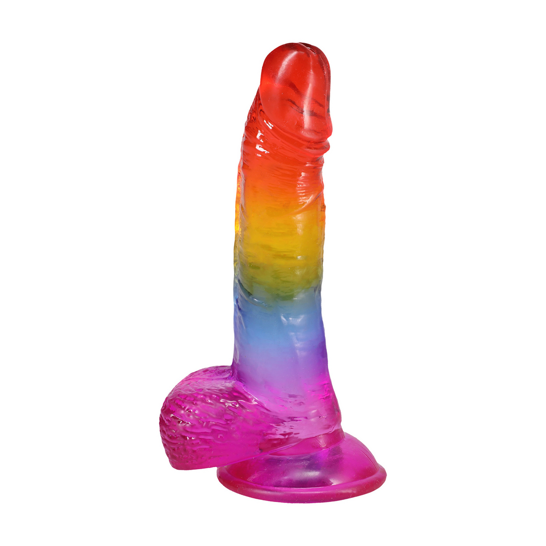 Realistische Cock met Ballen - 8,5 / 21,6 cm - Regenboog - Afbeelding 5