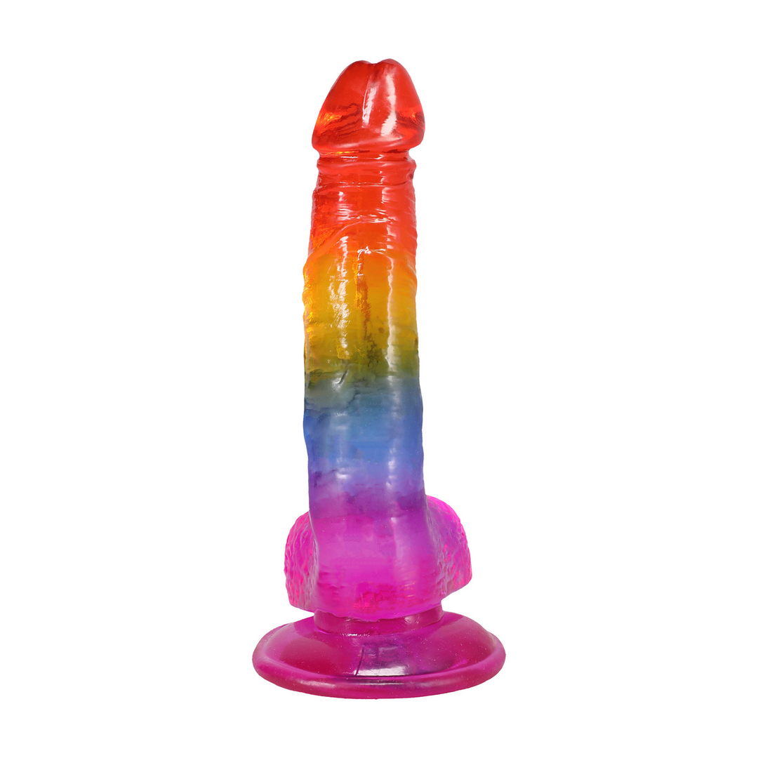 Realistische Cock met Ballen - 8,5 / 21,6 cm - Regenboog - Afbeelding 6